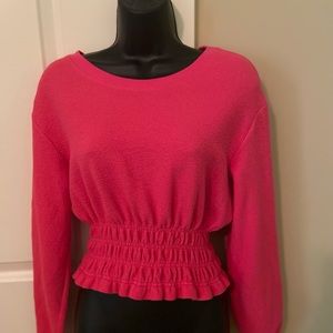 Anthropologie Hot Pink Textured Long Sleeve Blouse